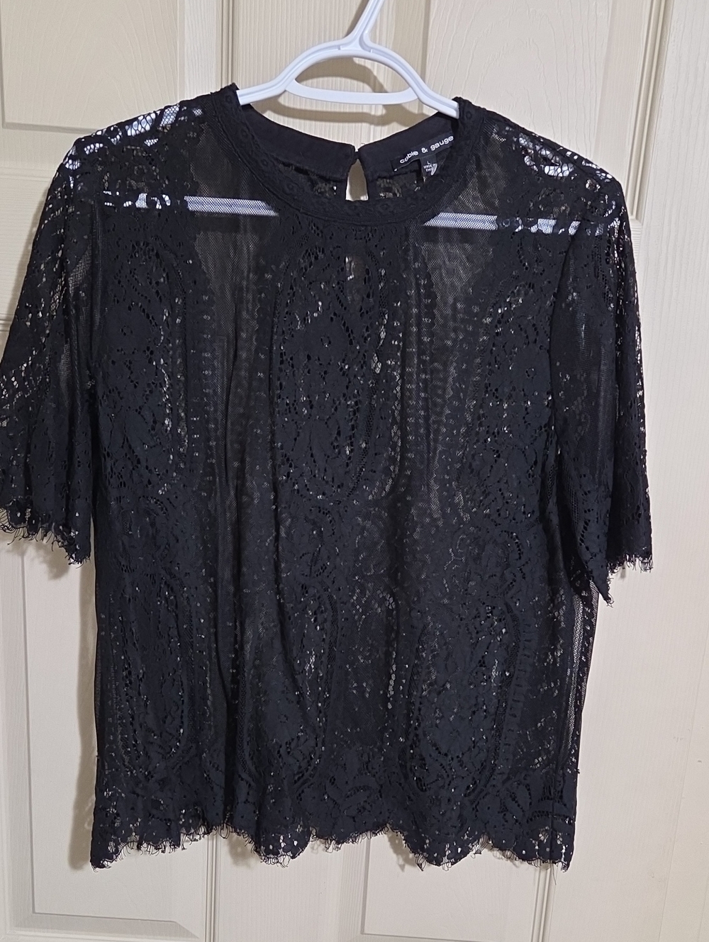 Cable & Gauge Black Lace Short Sleeve Blouse